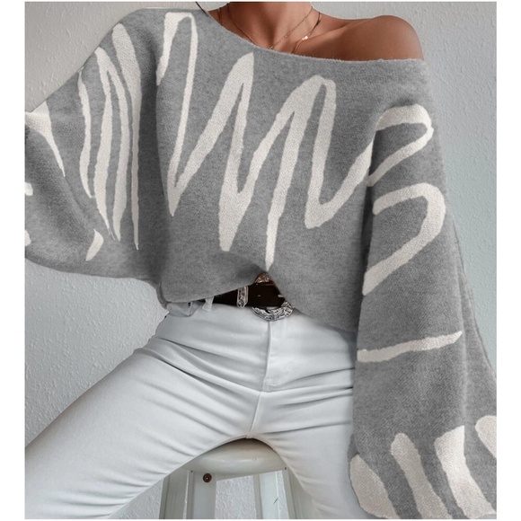 Sweaters - Cozy Print Balloon Sleeve Sweater Top